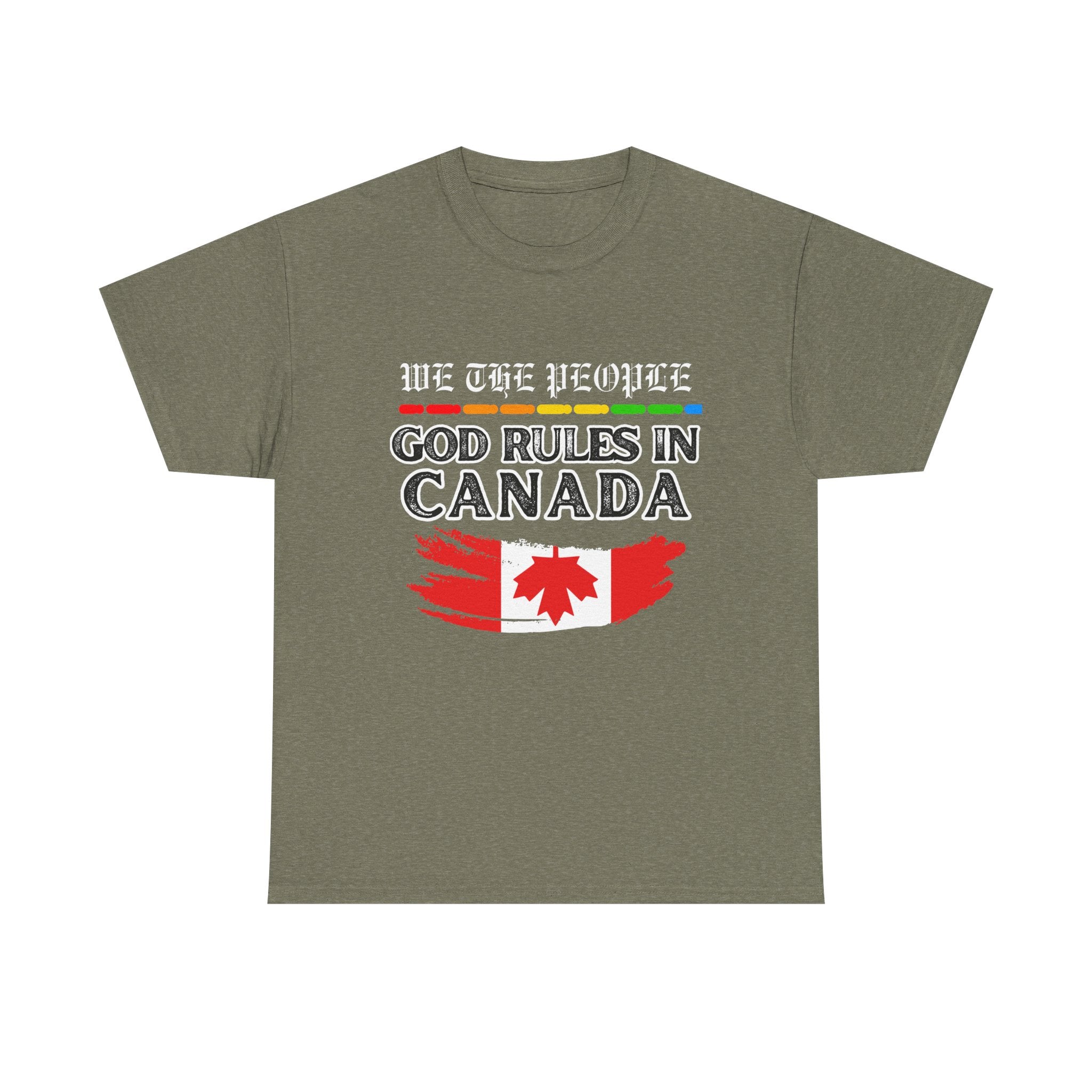Unisex Heavy Cotton Tee Inspired by Canadian Pride - God Rules in Canada.
