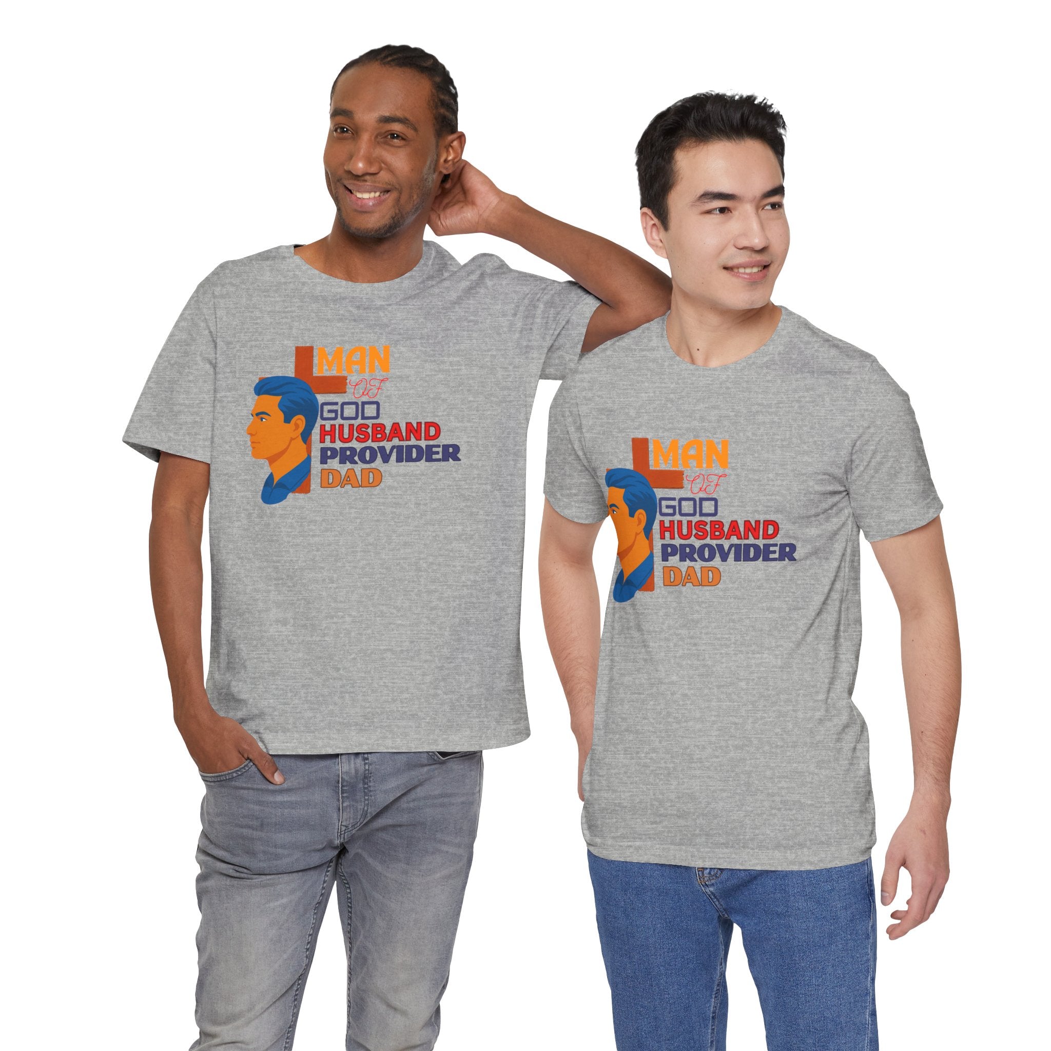 Father's Day T-Shirt with 'Man of God, Husband, Provider, Dad' text – Inspirational gift for men