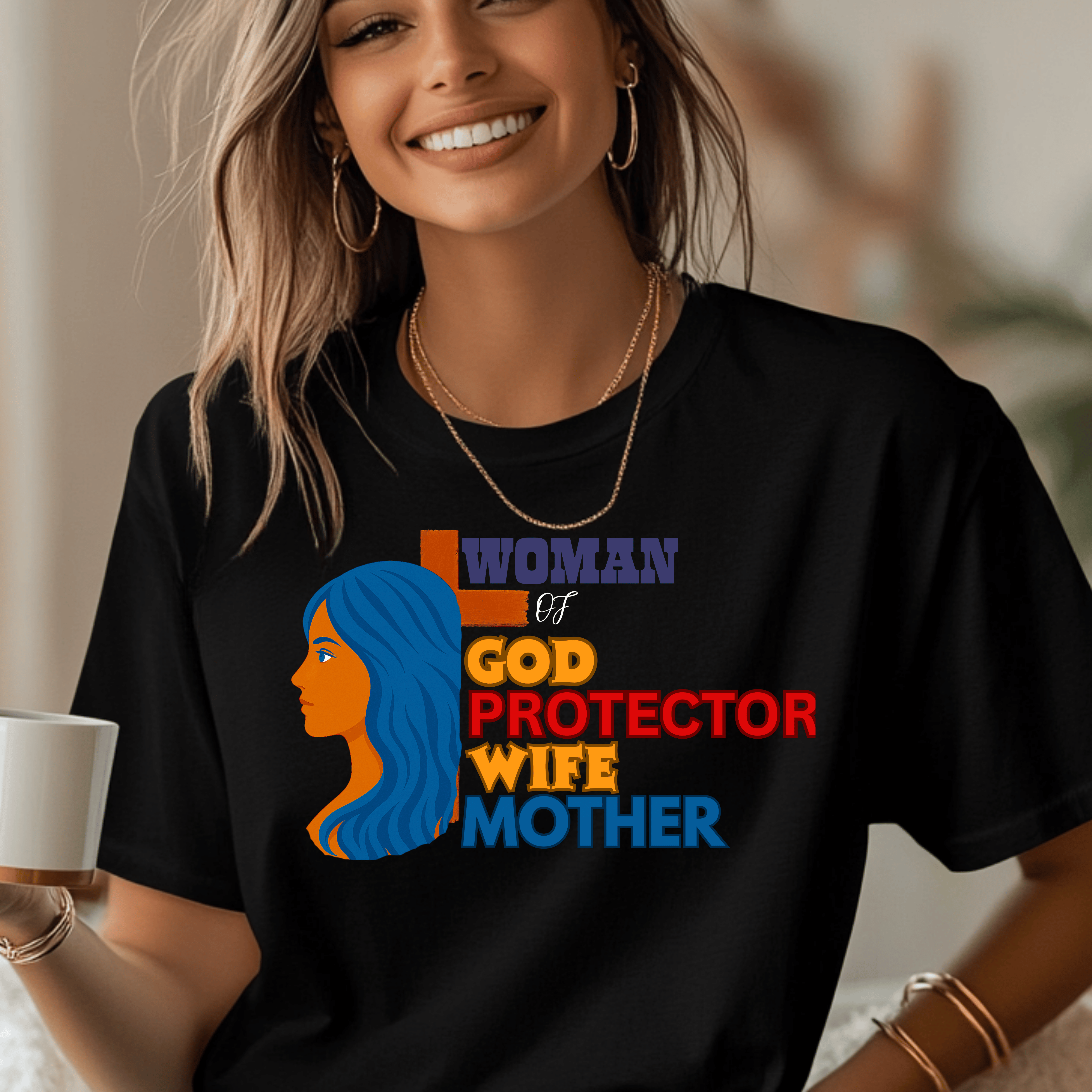 Inspirational women's T-shirt with 'Mother, Protector, Life' text – Perfect gift for moms, Women's Day casual wear